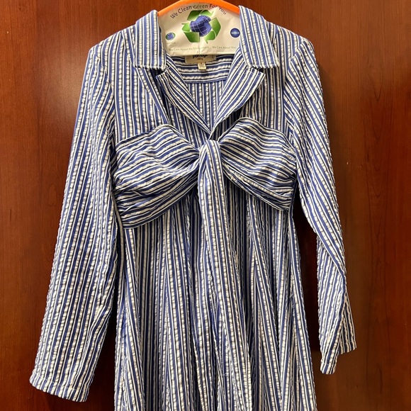 Porridge Tie-Front Shirt Dress Size Small Maxi Blue Stripped Button Front Pocket - Picture 4 of 17